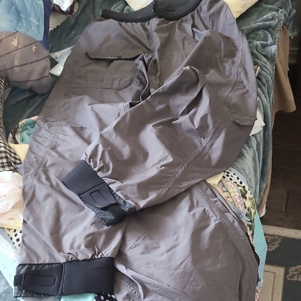 Gray and Black Kokatat Dry Pants